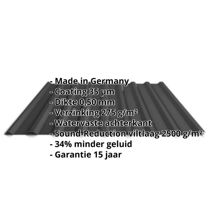 Damwandplaat 20/1100 | Dak | Anti-Drup 1000 g/m² | Staal 0,50 mm | 35 µm Mattpolyester | 33 - Zwart #2