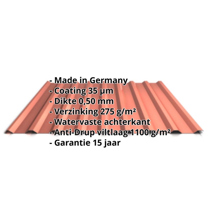 Damwandplaat 20/1100 | Dak | Anti-Drup 1000 g/m² | Staal 0,50 mm | 35 µm Mattpolyester | 75 - Terracotta #2
