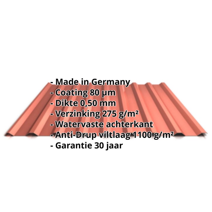 Damwandplaat 20/1100 | Dak | Anti-Drup 1000 g/m² | Staal 0,50 mm | 80 µm Shimoco | 8004 - Koperbruin #2