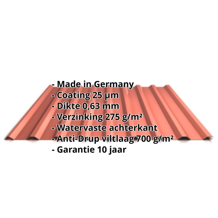 Damwandplaat 20/1100 | Dak | Anti-Drup 700 g/m² | Staal 0,63 mm | 25 µm Polyester | 8004 - Koperbruin #2