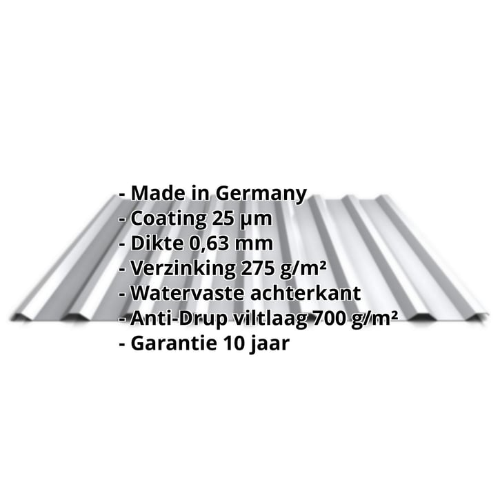 Damwandplaat 20/1100 | Dak | Anti-Drup 700 g/m² | Staal 0,63 mm | 25 µm Polyester | 9006 - Zilver-Metallic #2