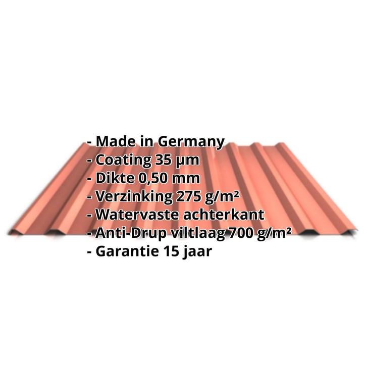 Damwandplaat 20/1100 | Dak | Anti-Drup 700 g/m² | Staal 0,50 mm | 35 µm Mattpolyester | 75 - Terracotta #2