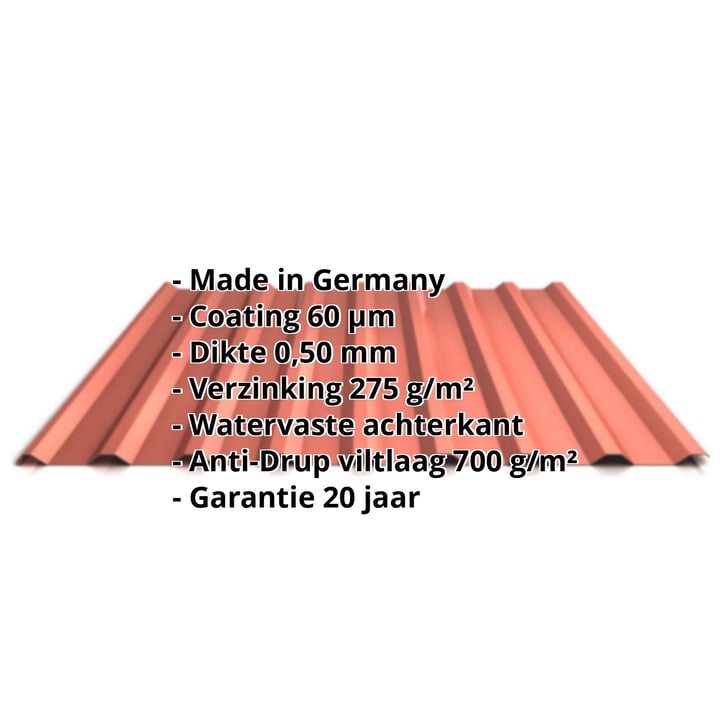 Damwandplaat 20/1100 | Dak | Anti-Drup 700 g/m² | Staal 0,50 mm | 60 µm TTHD | 8004 - Koperbruin #2