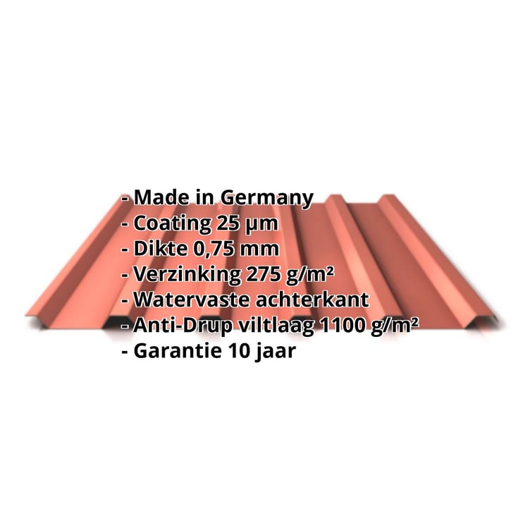 Damwandplaat 35/207 | Dak | Anti-Drup 1000 g/m² | Actieplaat | Staal 0,75 mm | 25 µm Polyester | 8004 - Koperbruin #2