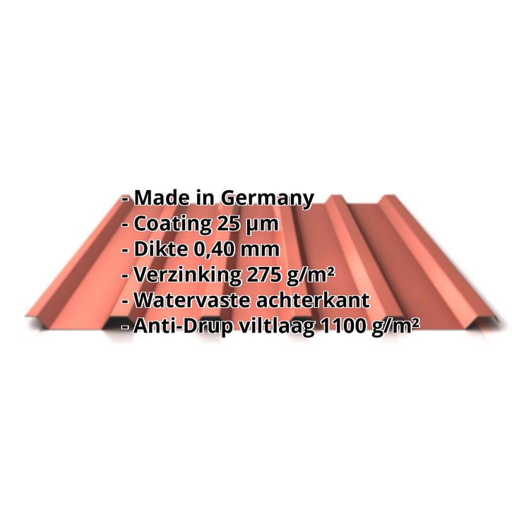 Damwandplaat 35/207 | Dak | Anti-Drup 1000 g/m² | Restpartij | Staal 0,40 mm | 25 µm Polyester | 8004 - Koperbruin #2