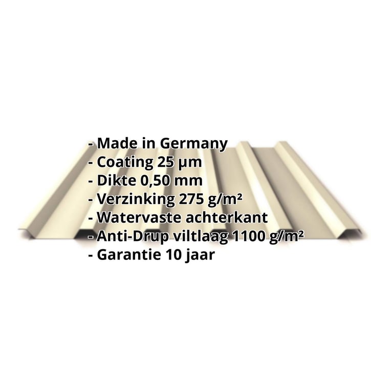 Damwandplaat 35/207 | Dak | Anti-Drup 1000 g/m² | Staal 0,50 mm | 25 µm Polyester | 1015 - Licht ivoorkleurig #2