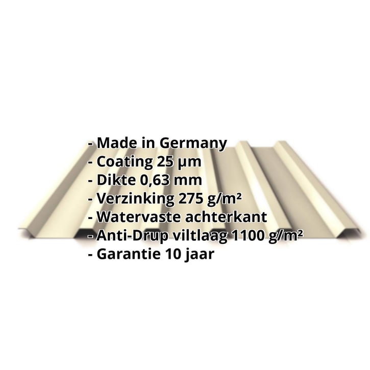 Damwandplaat 35/207 | Dak | Anti-Drup 1000 g/m² | Staal 0,63 mm | 25 µm Polyester | 1015 - Licht ivoorkleurig #2