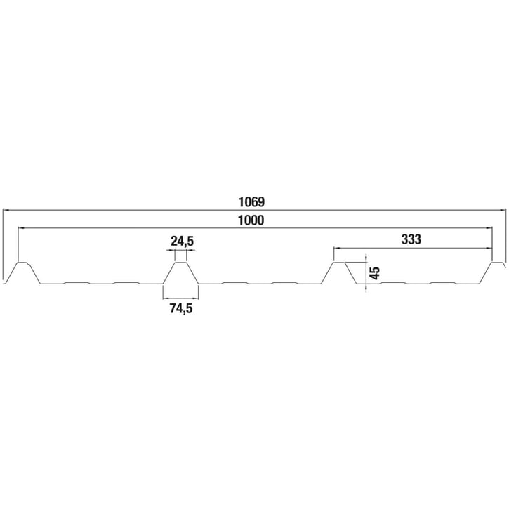 Damwandplaat 45/333 | Dak | Anti-Drup 1000 g/m² | Staal 0,50 mm | 25 µm Polyester | 1015 - Licht ivoorkleurig #8