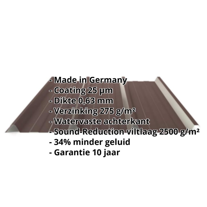Damwandplaat 45/333 | Dak | Anti-Drup 1000 g/m² | Staal 0,63 mm | 25 µm Polyester | 8017 - Chocoladebruin #2