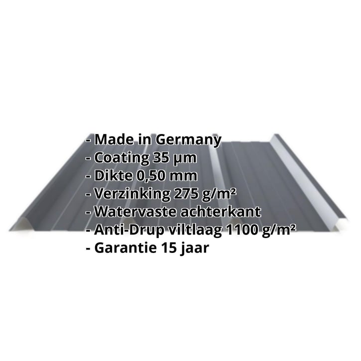 Damwandplaat 45/333 | Dak | Anti-Drup 1000 g/m² | Staal 0,50 mm | 35 µm Mattpolyester | 23 - Donkergrijs #2