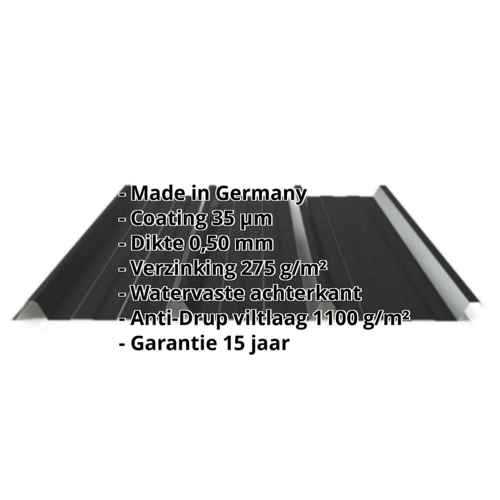 Damwandplaat 45/333 | Dak | Anti-Drup 1000 g/m² | Staal 0,50 mm | 35 µm Mattpolyester | 33 - Zwart #2
