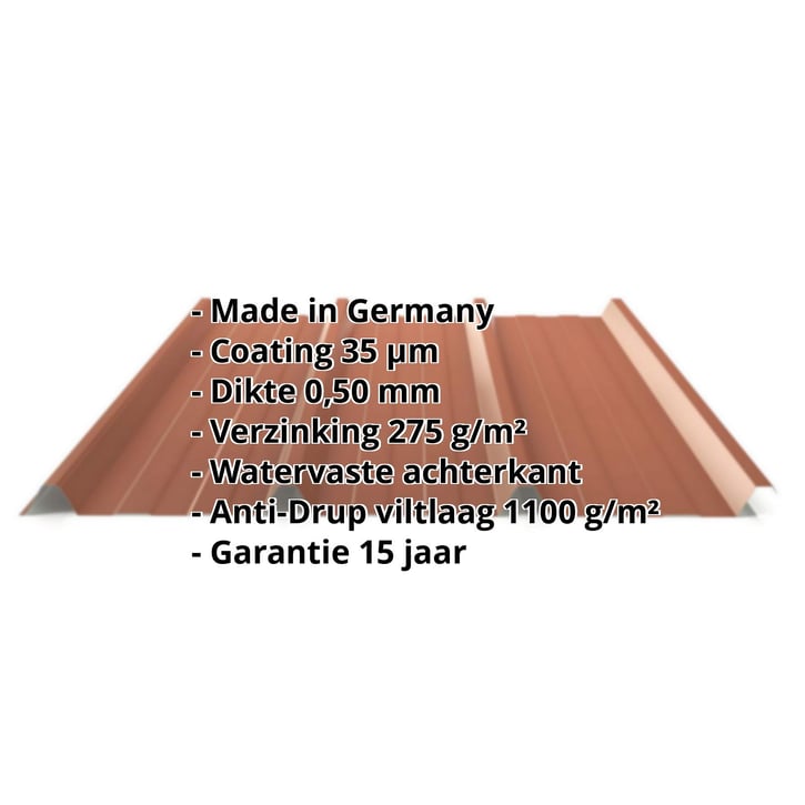 Damwandplaat 45/333 | Dak | Anti-Drup 1000 g/m² | Staal 0,50 mm | 35 µm Mattpolyester | 75 - Terracotta #2