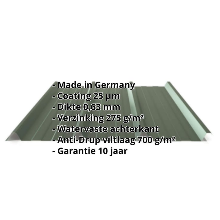Damwandplaat 45/333 | Dak | Anti-Drup 700 g/m² | Staal 0,63 mm | 25 µm Polyester | 6020 - Chroomoxydegroen #2