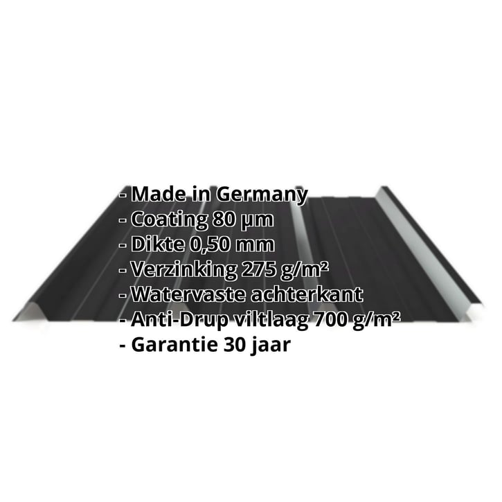 Damwandplaat 45/333 | Dak | Anti-Drup 700 g/m² | Staal 0,50 mm | 80 µm Shimoco | 9005 - Gitzwart #2