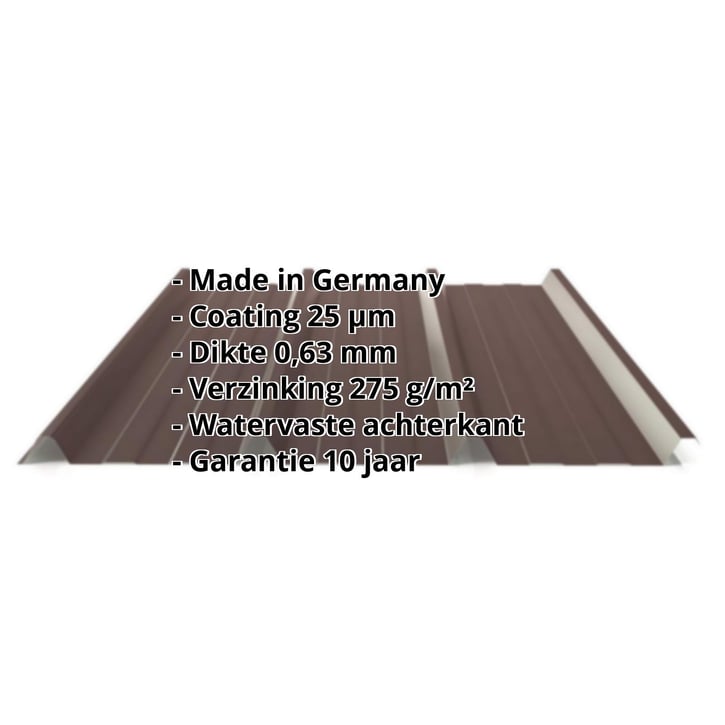 Damwandplaat 45/333 | Dak | Staal 0,63 mm | 25 µm Polyester | 8017 - Chocoladebruin #2