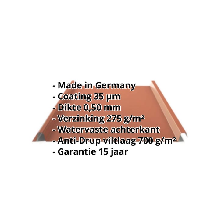 Felsplaat 33/500-LE | Dak | Anti-Drup 1000 g/m² | Staal 0,50 mm | 35 µm Mattpolyester | 75 - Terracotta #2