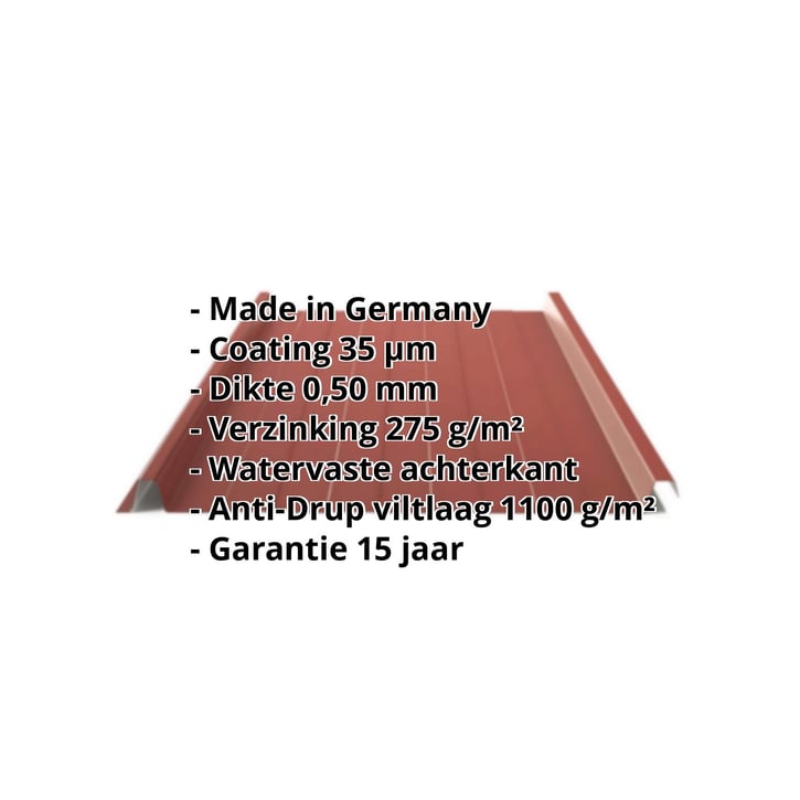 Felsplaat 33/500-LR | Dak | Anti-Drup 1000 g/m² | Staal 0,50 mm | 35 µm Mattpolyester | 29 - Rood #2