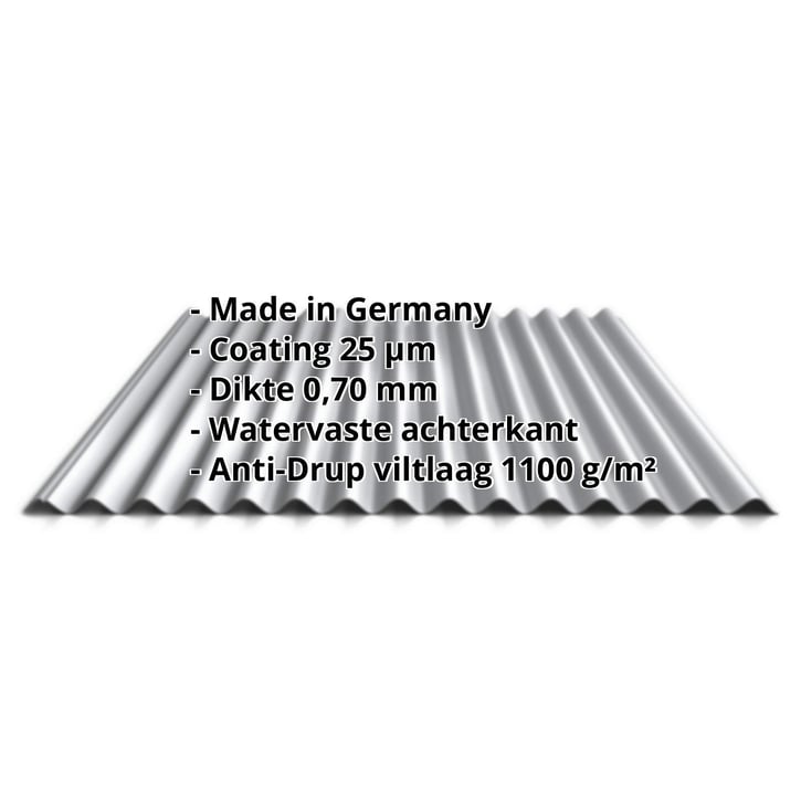 Golfplaat 18/1064 | Dak | Anti-Drup 1000 g/m² | Aluminium 0,70 mm | 25 µm Polyester | 9006 - Zilver-Metallic #2