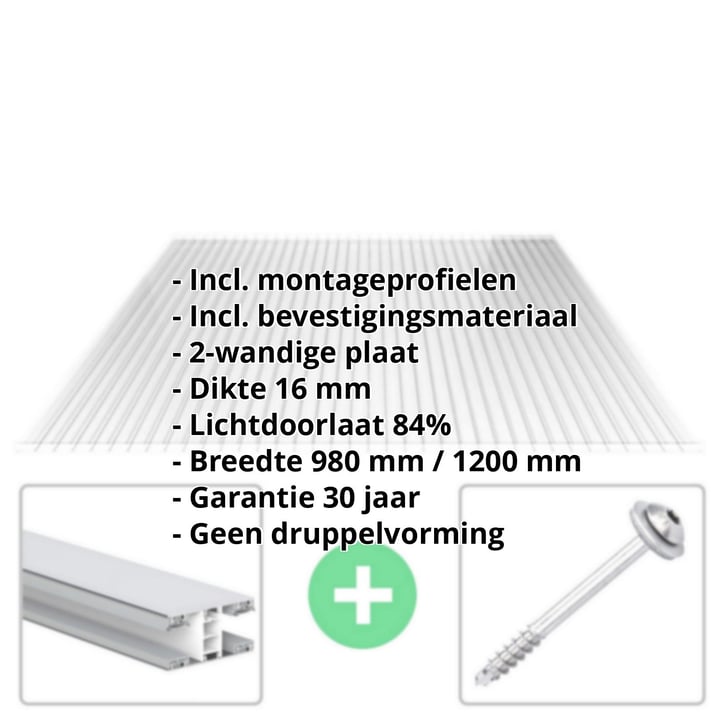 Acrylaat kanaalplaat | 16 mm | Profiel Mendig | Voordeelpakket | Plaatbreedte 980 mm | Helder | Breedte 3,09 m | Lengte 2,00 m #2