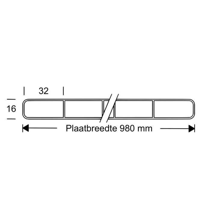 Polycarbonaat kanaalplaat | 16 mm | Profiel DUO | Voordeelpakket | Plaatbreedte 980 mm | Helder | Brede kanaal | Breedte 5,11 m | Lengte 2,50 #10