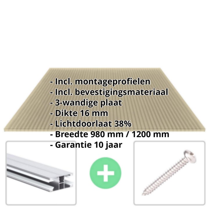 Polycarbonaat kanaalplaat | 16 mm | Profiel DUO | Voordeelpakket | Plaatbreedte 980 mm | Brons | Breedte 9,15 m | Lengte 3,50 m #2