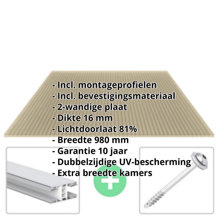 Polycarbonaat kanaalplaat | 16 mm | Profiel Mendig | Voordeelpakket | Plaatbreedte 980 mm | Brons | Breedte 8,14 m | Lengte 4,00 m #2