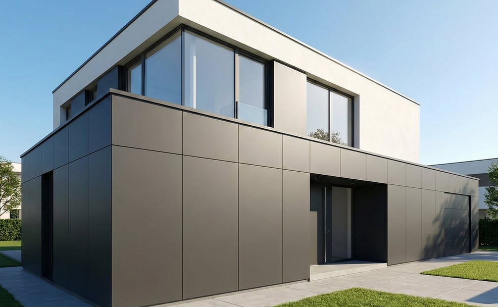 Moderne gevelbekleding met donkere HPL-platen