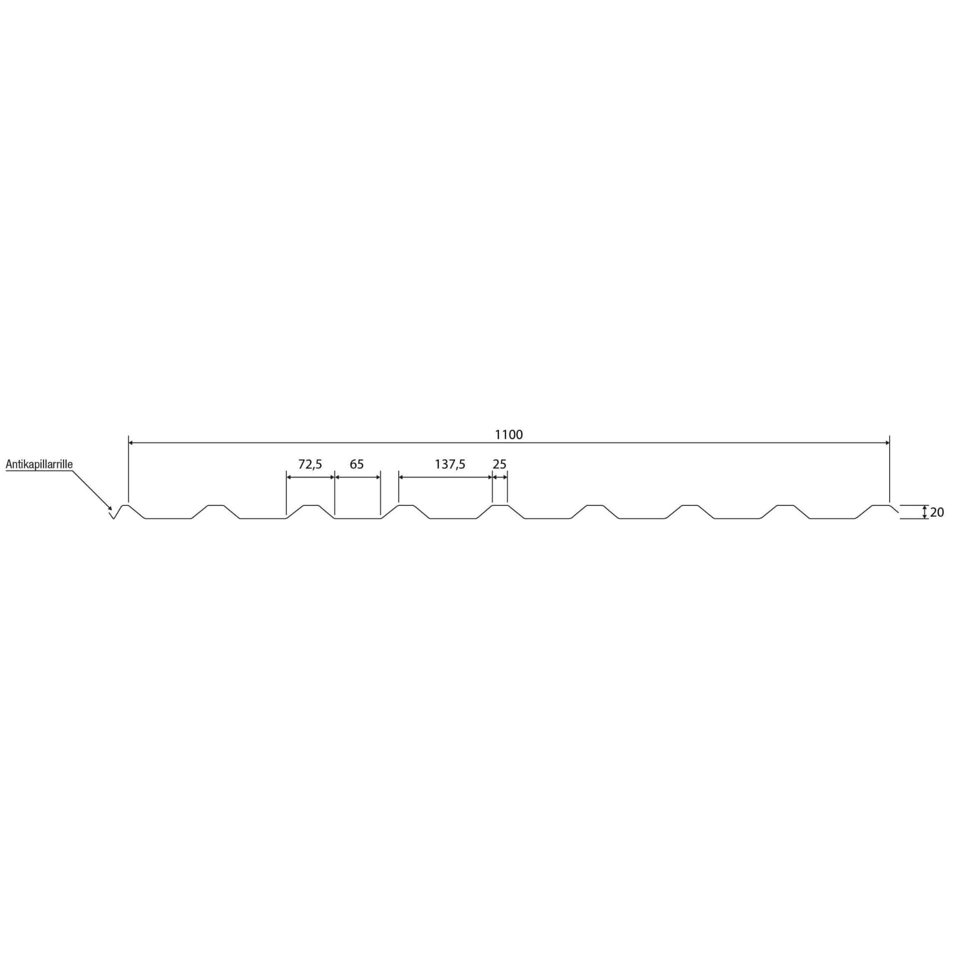 Technische tekening 20 mm dakprofiel
